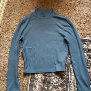 American Eagle Outfitters Ribbed Mock Neck Long-Sleeve Top - Slate Blue